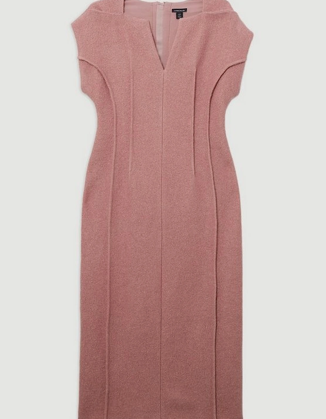 Textured Wool Blend Darted Tailored Midi Dress