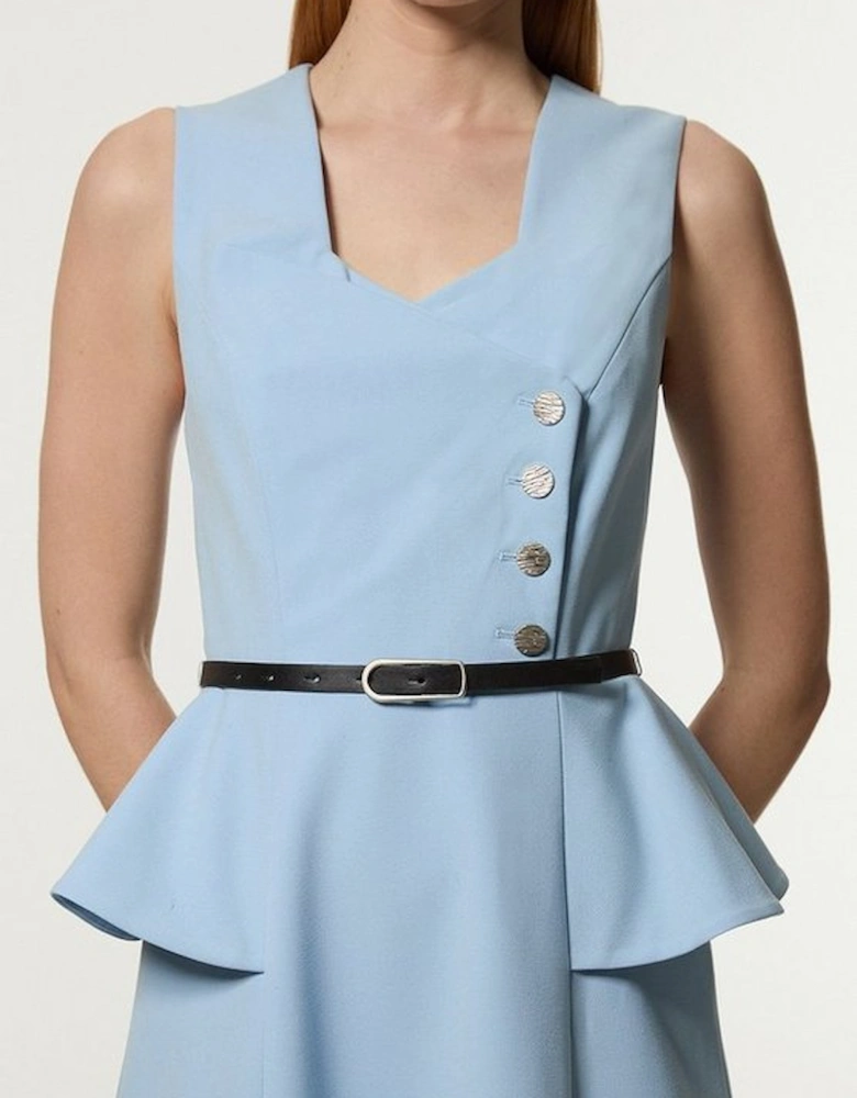 Compact Stretch Belted Peplum Detail Full Skirted Midi Dress