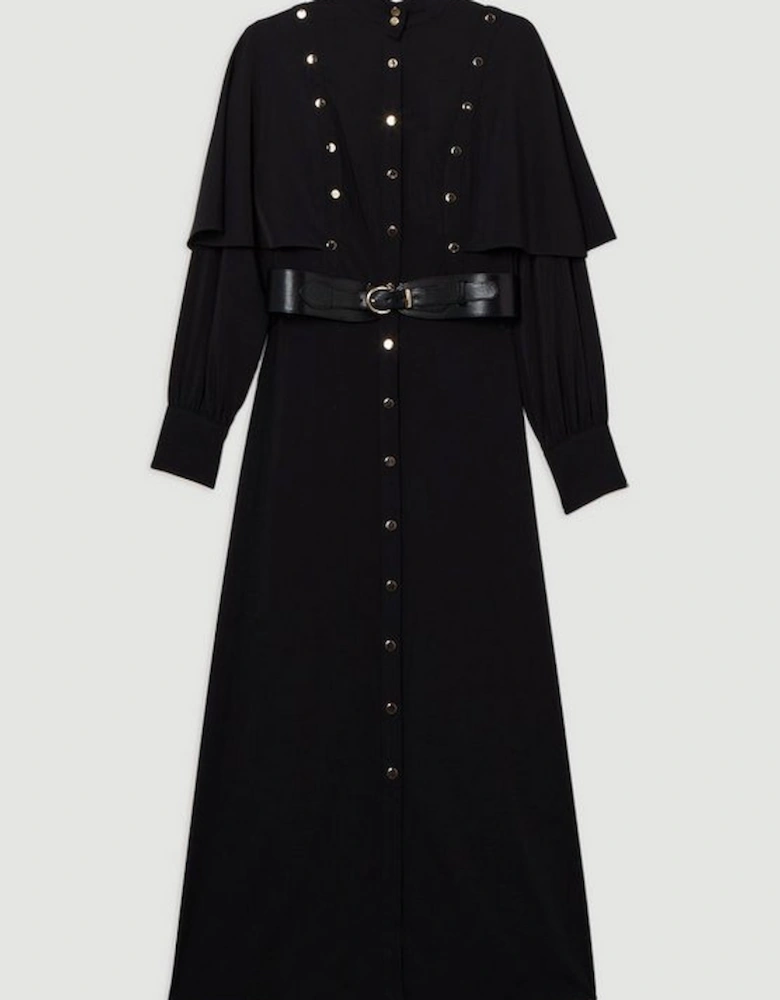 Studded Crepe Cape Sleeve Woven Maxi Dress