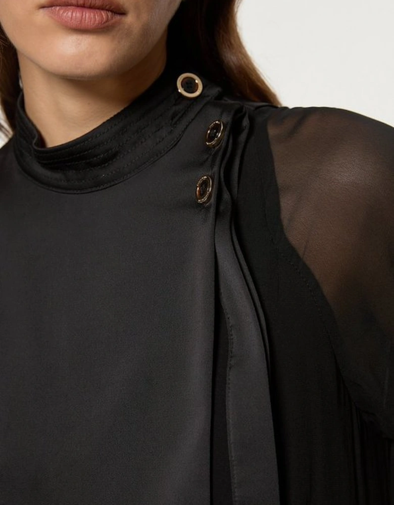 Petite Military Sheer Cape Detail Woven Midi Dress