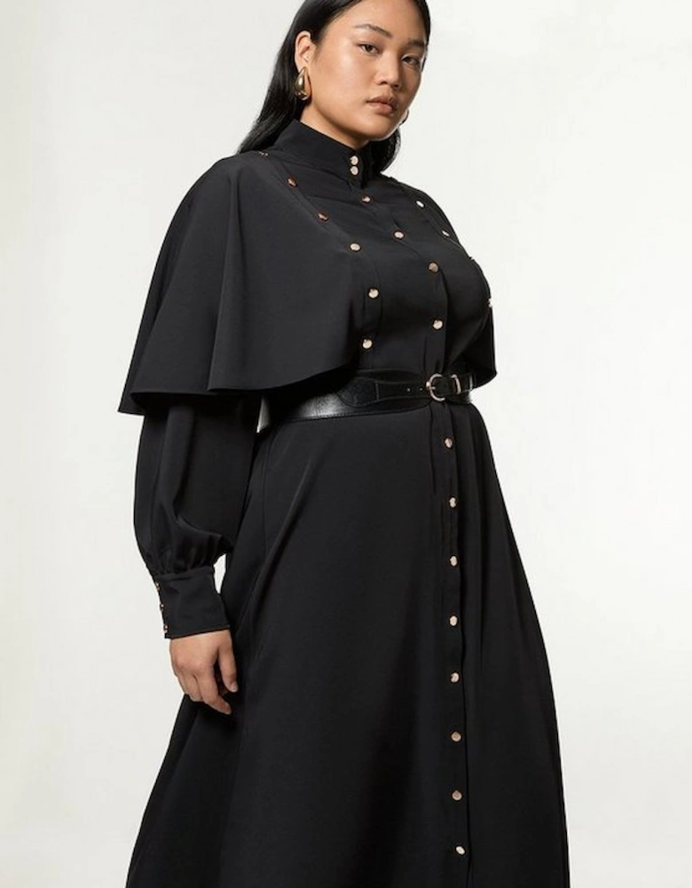 Plus Size Studded Crepe Cape Sleeve Woven Maxi Dress