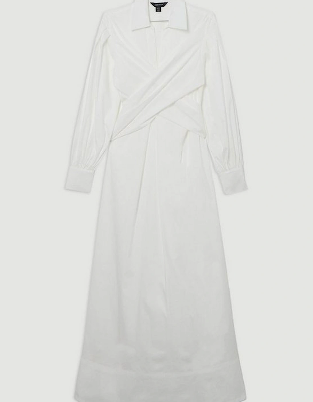 Cotton Poplin Drama Sleeve Woven Wrap Detail Shirt Dress