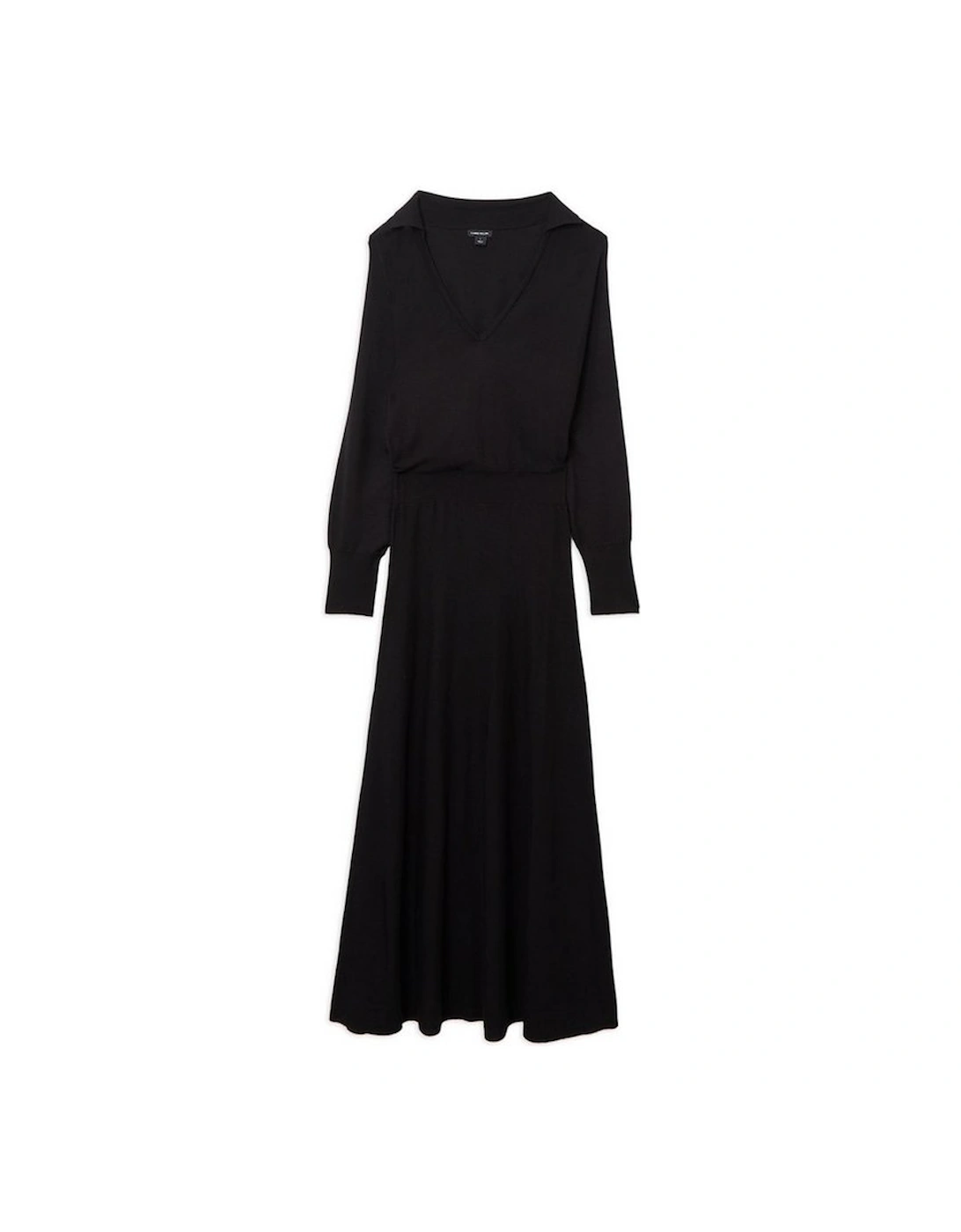 Viscose Blend Collared Bat Wing Knitted Midi Dress