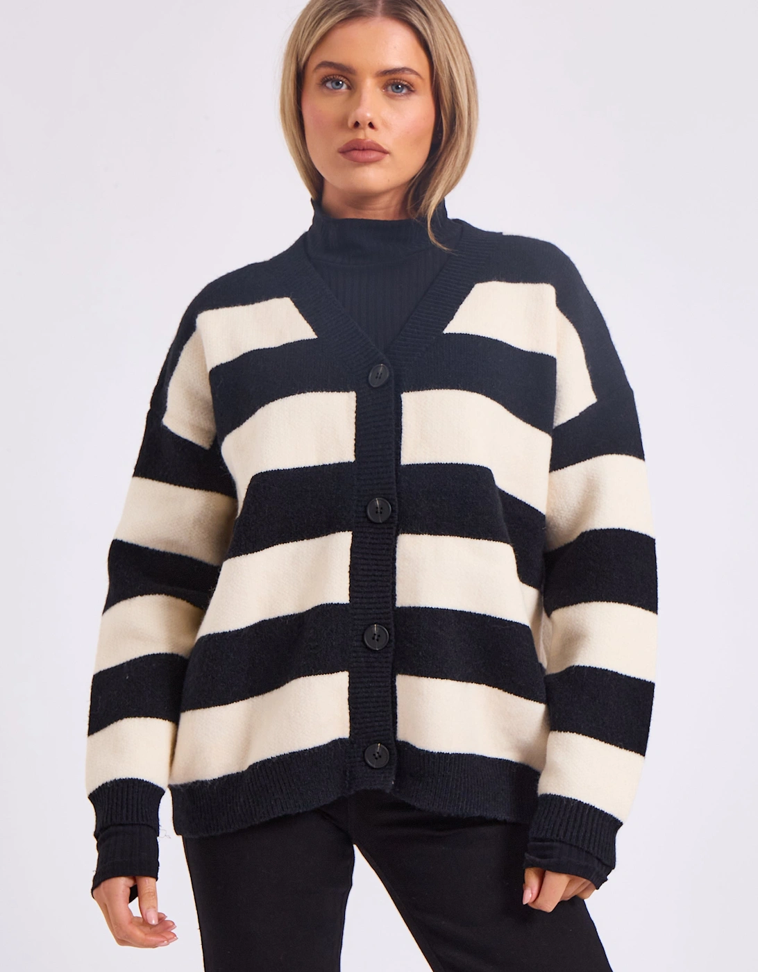 Stripe Oversized Button Through Cardigan, 5 of 4