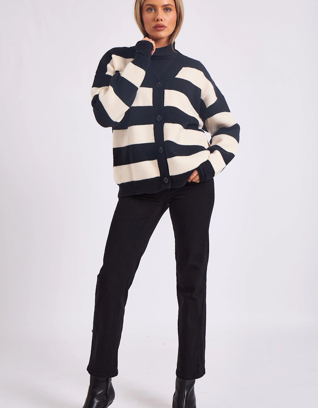 Stripe Oversized Button Through Cardigan