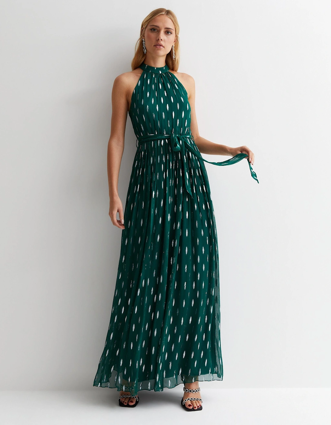 Green Jacquard Halter Neck Maxi Dress, 5 of 4