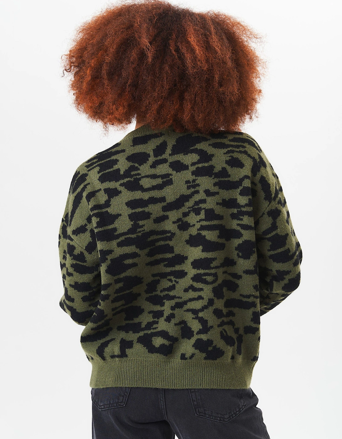 Khaki Animal Print Crew Neck Knit Jumper