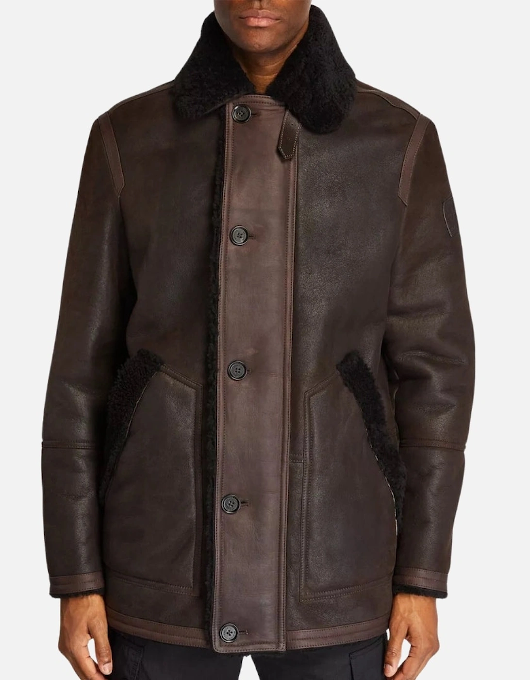 Ramsey Lamb Leather Ebony Brown Sherling Leather Jacket