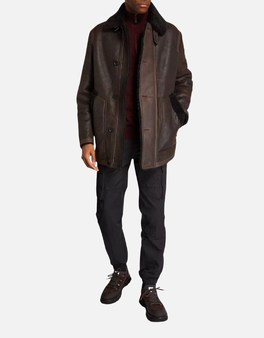 Ramsey Lamb Leather Ebony Brown Sherling Leather Jacket