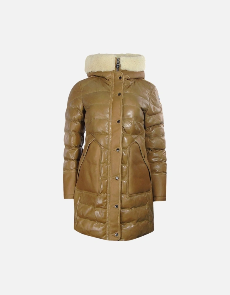 Demi Special Brown Long Leather Down Jacket