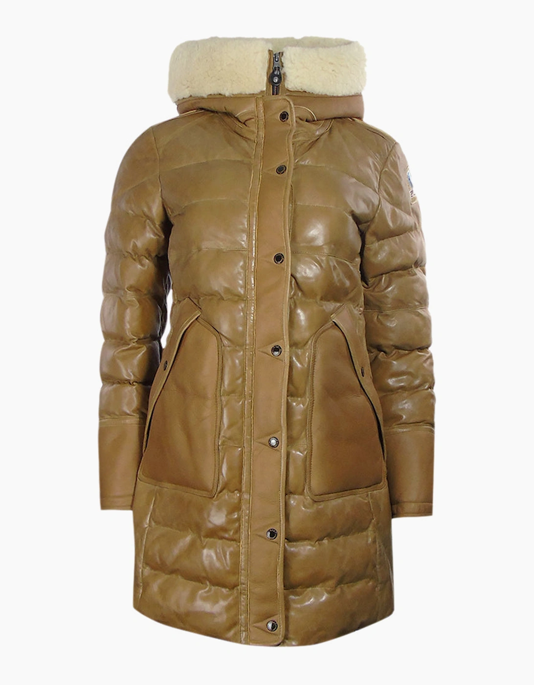 Women's Parajumpers Demi Special Brown Long Leather Down Jacket - Size: 10/8