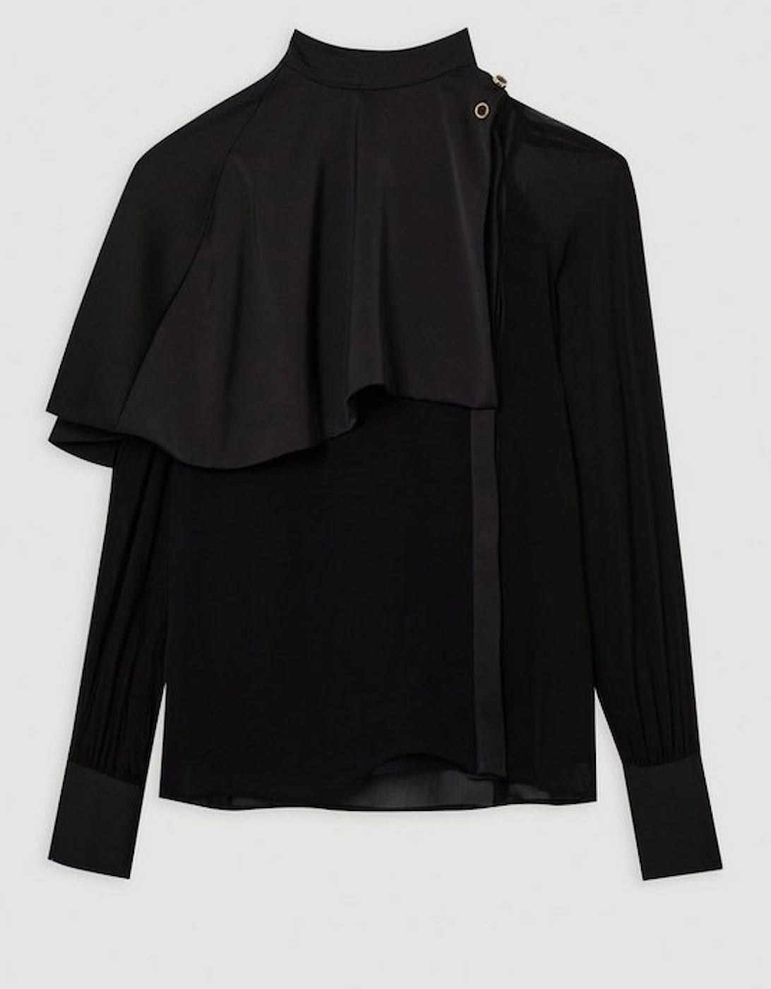 Tall Military Sheer Satin Cape Detail Woven Top