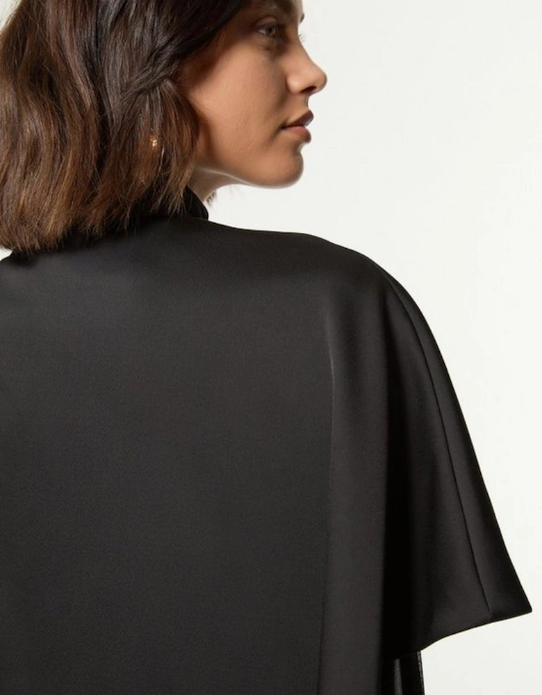 Tall Military Sheer Satin Cape Detail Woven Top