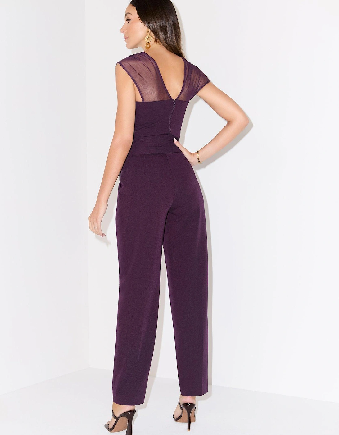 Pleated Waistband Straight Leg Trousers - Blackberry