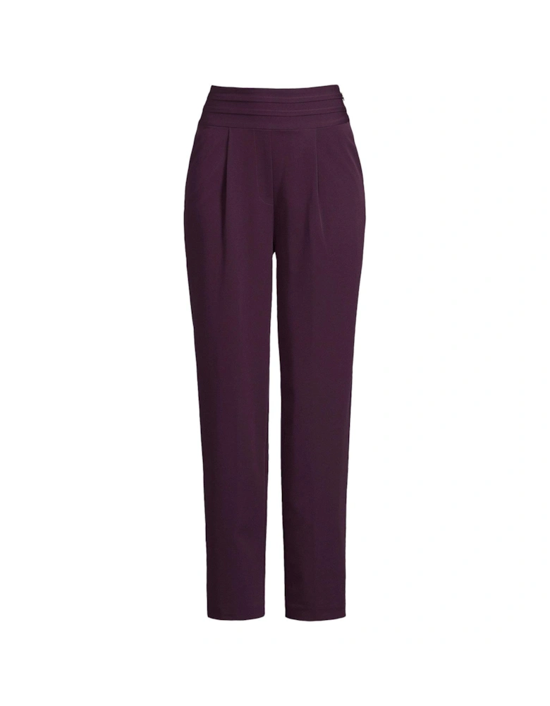 Pleated Waistband Straight Leg Trousers - Blackberry