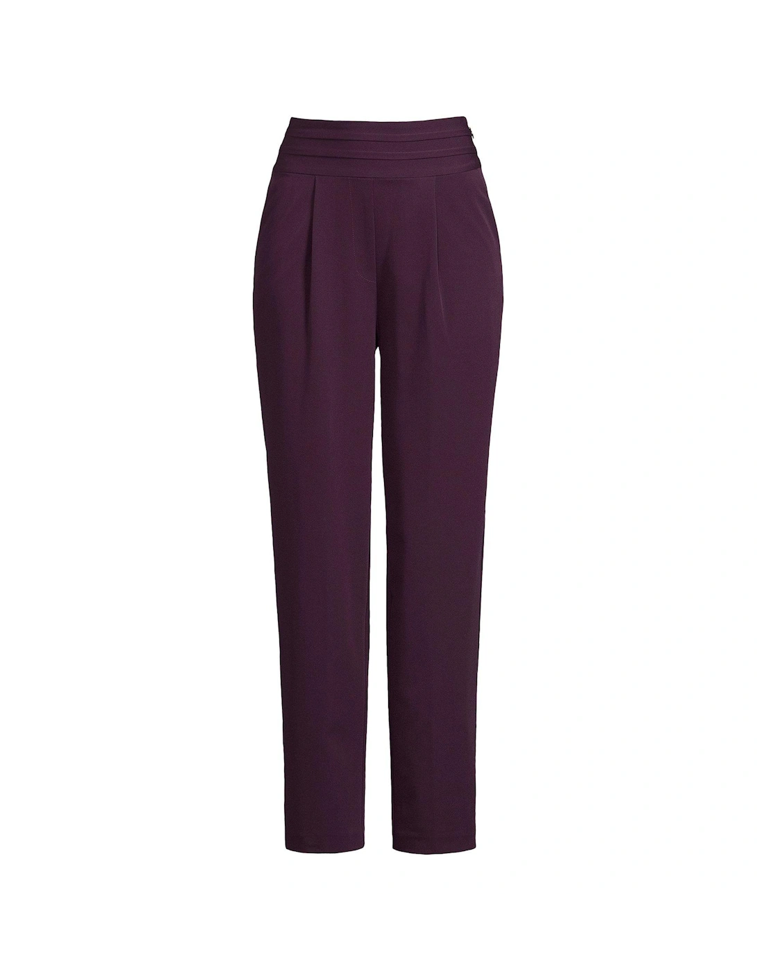 Pleated Waistband Straight Leg Trousers - Blackberry