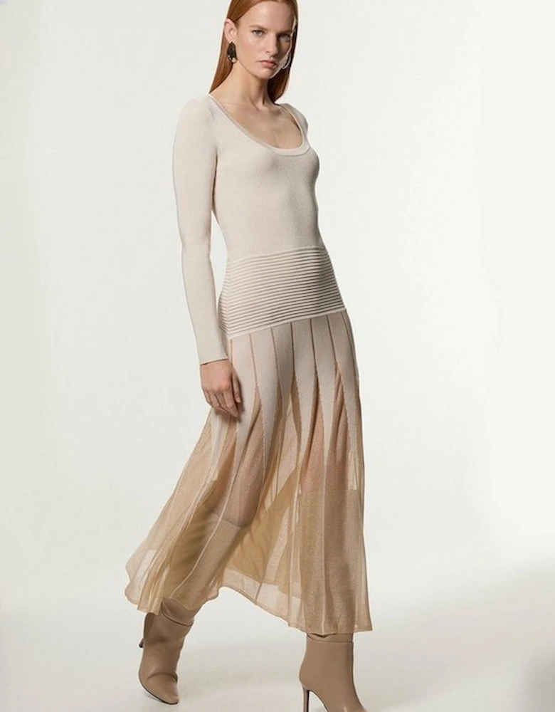 Petite Slinky Knit Scooped Neck Sheer Detail Maxi Dress