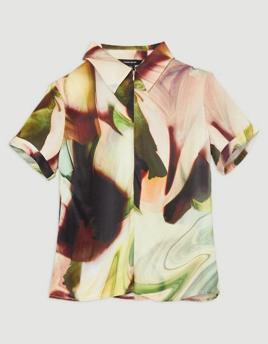 Printed Satin Woven Polo Top