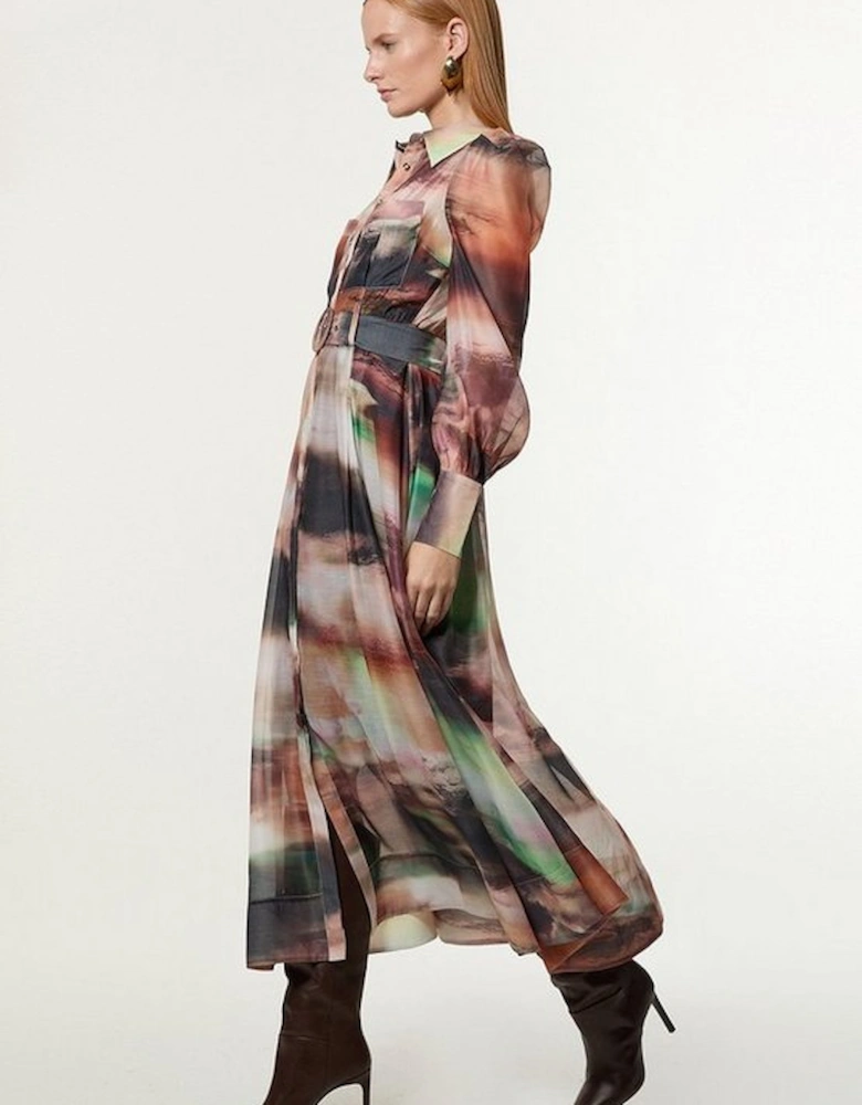 Tall Marbled Organdie Belted Woven Maxi Dress