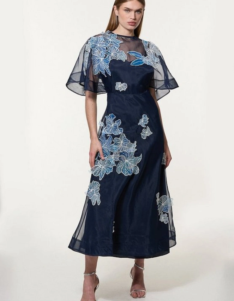 Floral Applique Organdie Woven Maxi Dress