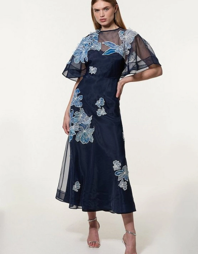 Tall Floral Applique Organdie Woven Maxi Dress