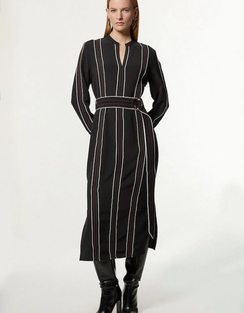 Soft Tailored Contrast Tipped Belted Midi Dress