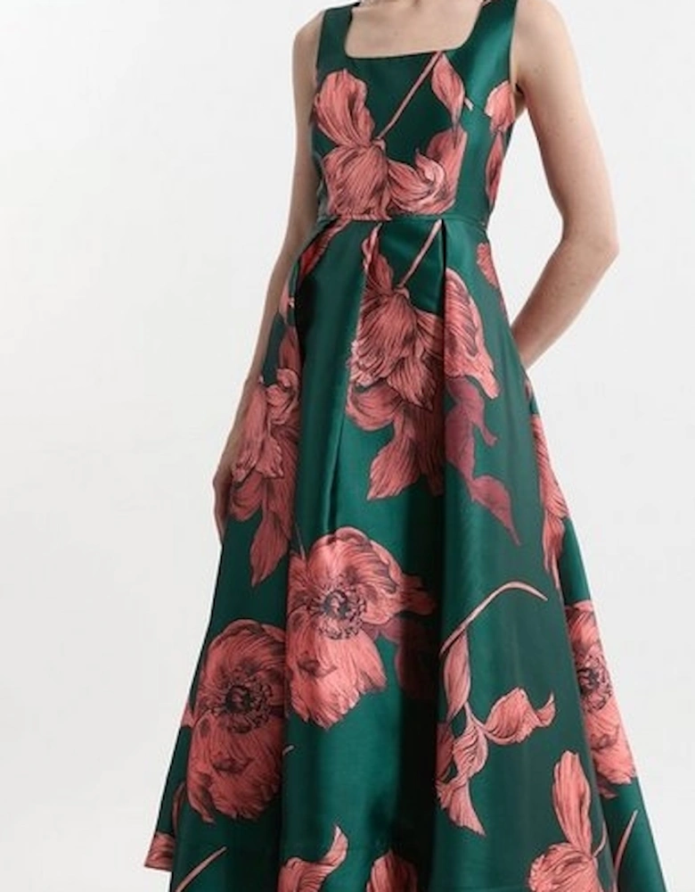 Petite Floral Jacquard Corseted Woven Maxi Dress