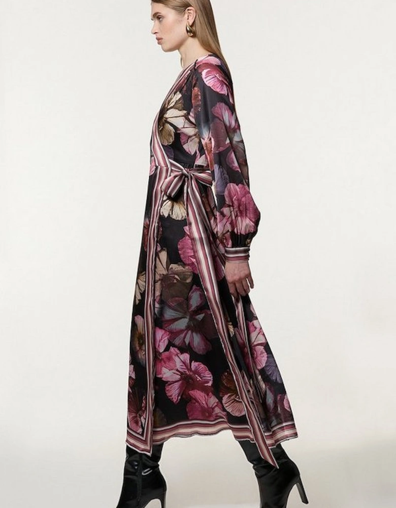 Petite Floral Border Print Woven Maxi Wrap Dress