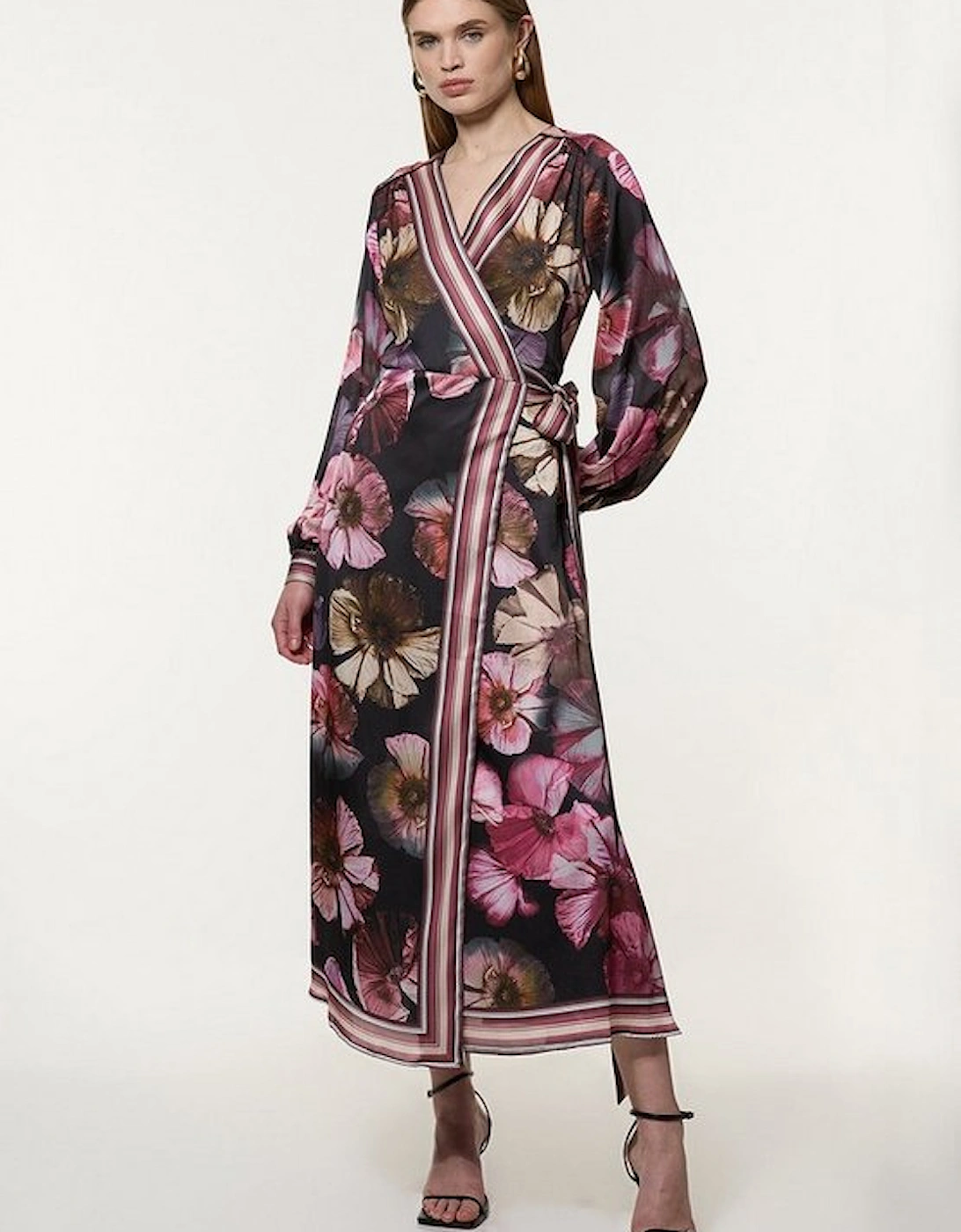 Petite Floral Border Print Woven Maxi Wrap Dress