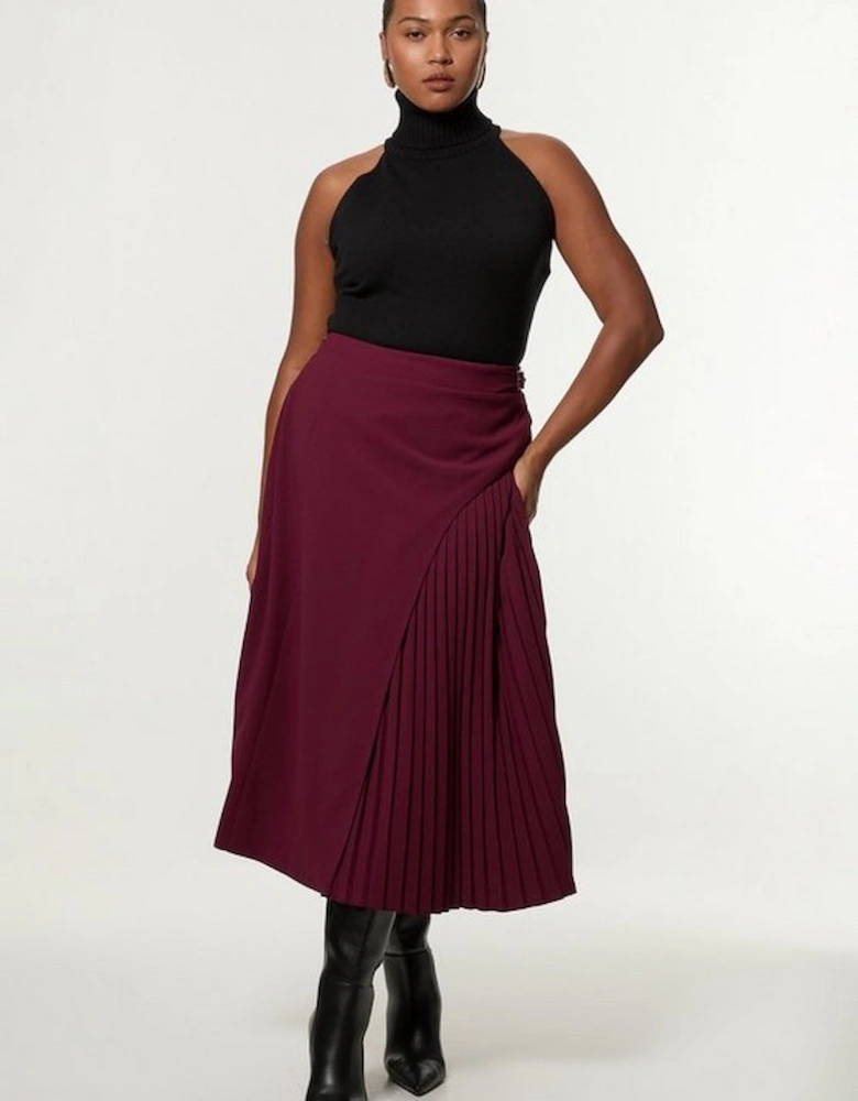 Plus Size Tailored Buckle Detail Pleated Midi Skirt