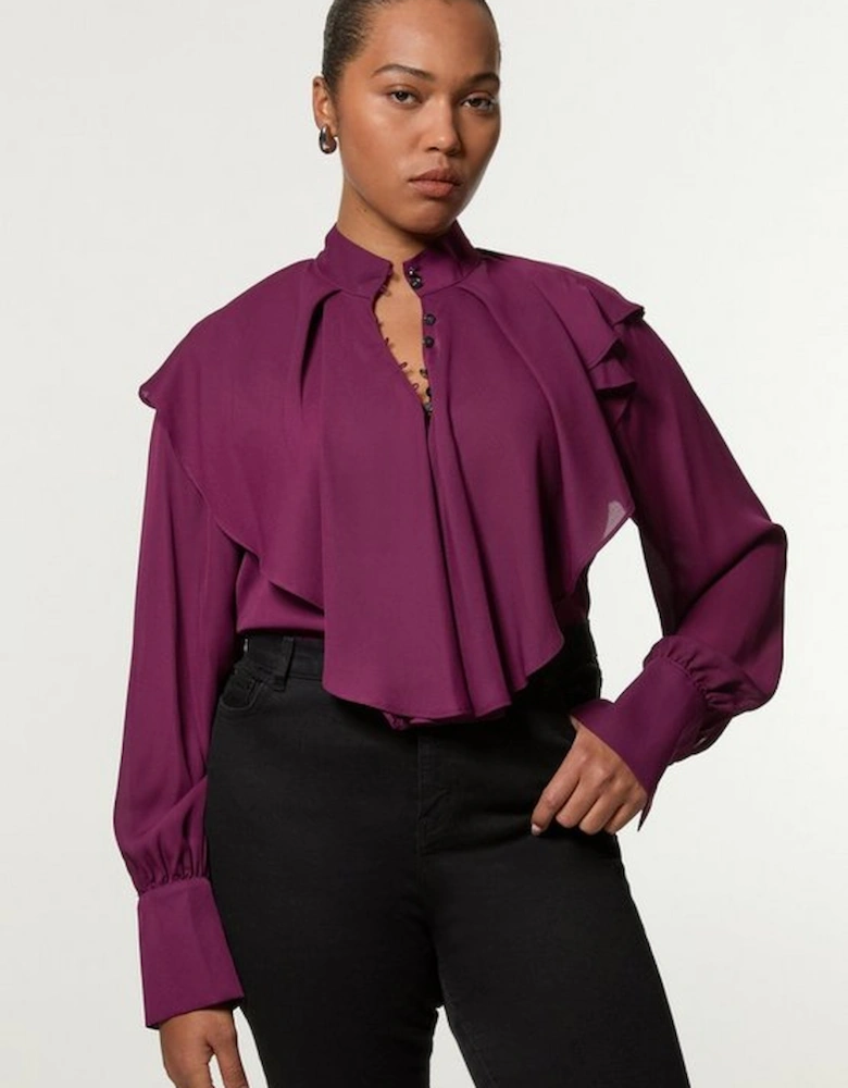 Plus Size Ruffle High Neck Georgette Woven Blouse