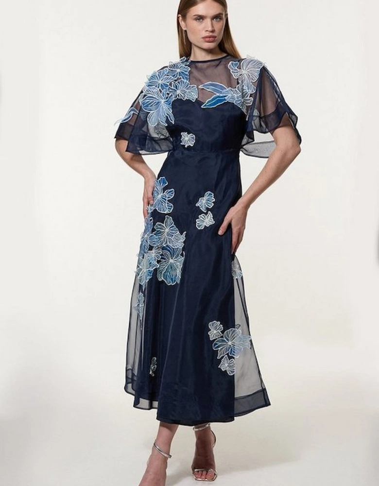 Petite Floral Applique Organdie Woven Maxi Dress