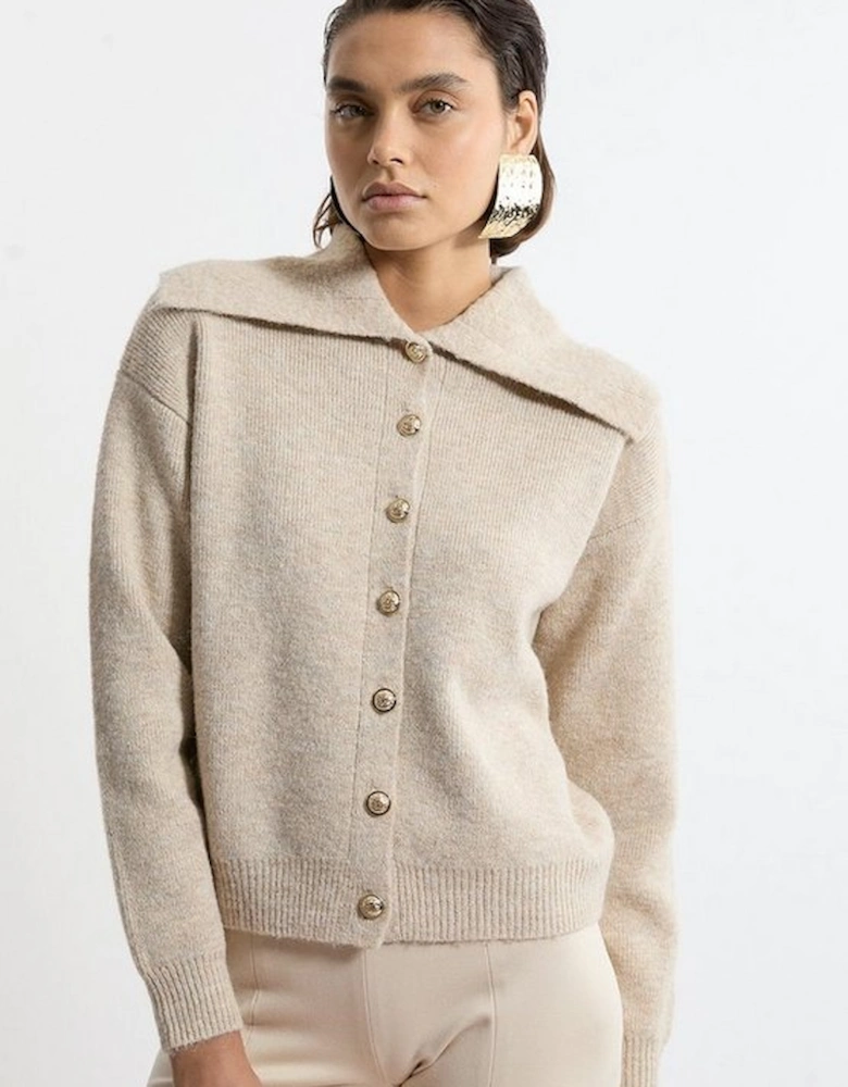 Wool Blend Cosy Knit Fly Collar Boxy Cardi