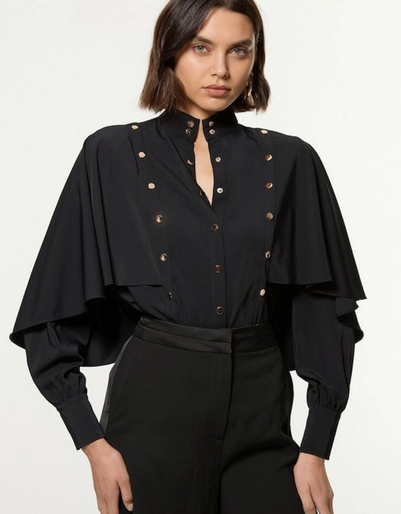 Studded Crepe Cape Sleeve Woven Blouse