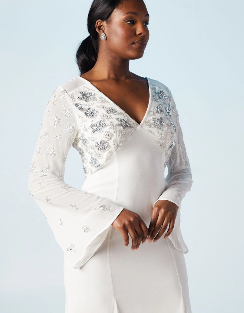 Embellished Flare Sleeve Boho Wedding Dress