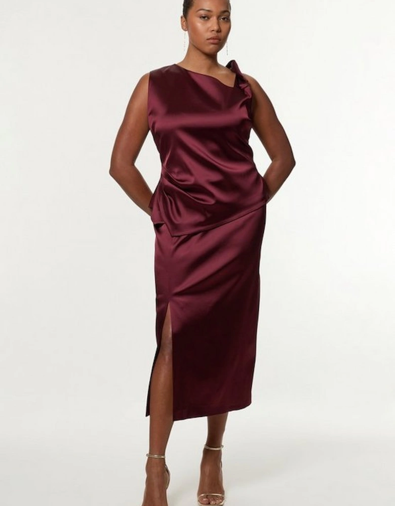 Plus Size Italian Satin Asymmetrical Tailored Fitted Maxi Dress