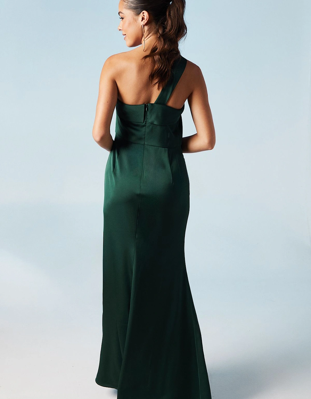 Asymmetric Neckline Satin Bridesmaids Maxi Dress