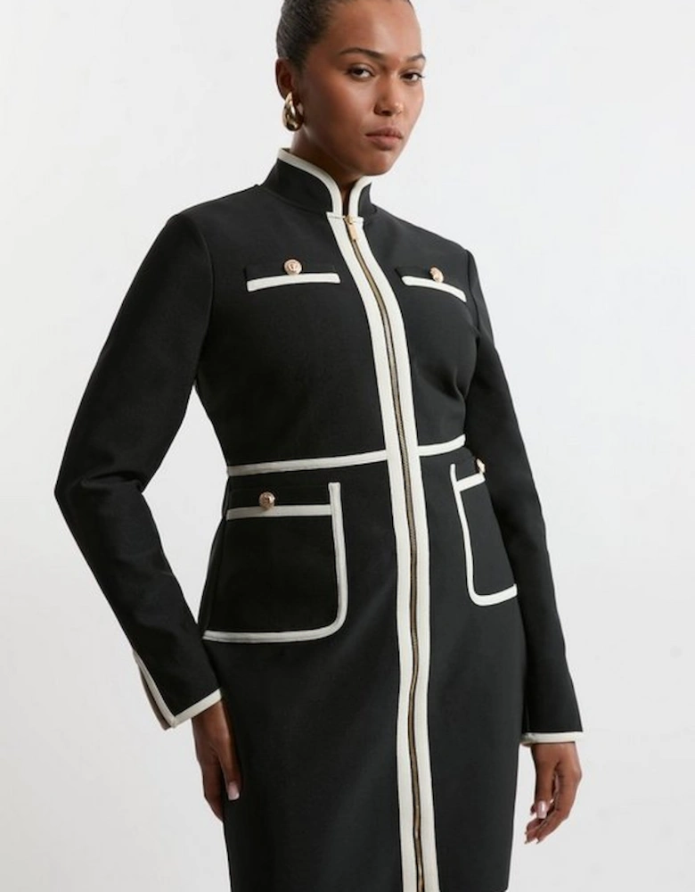 Plus Size Figure Form Bandage Knit Piping Detail Military Dress