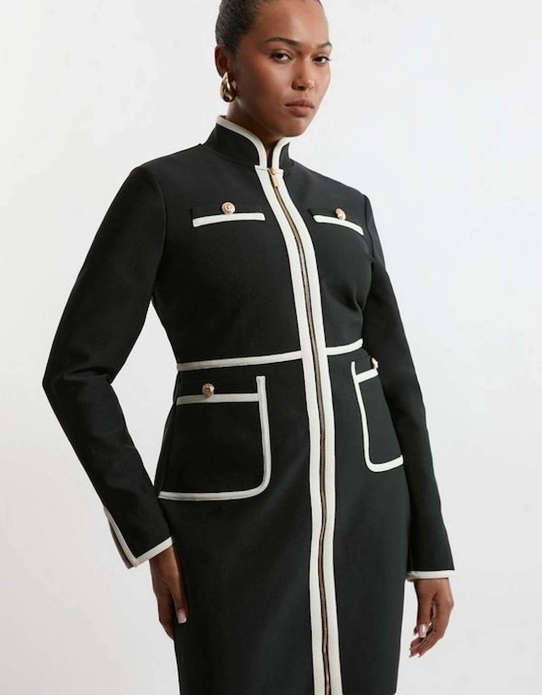 Plus Size Figure Form Bandage Knit Piping Detail Military Dress, 2 of 1
