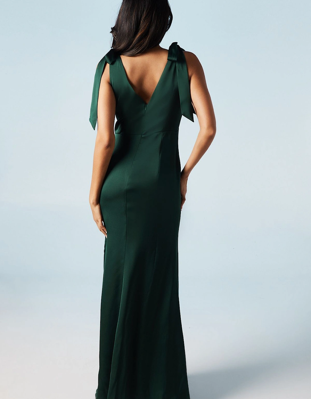 Satin Back Crepe Tie Shoulder Bridesmaids Dress