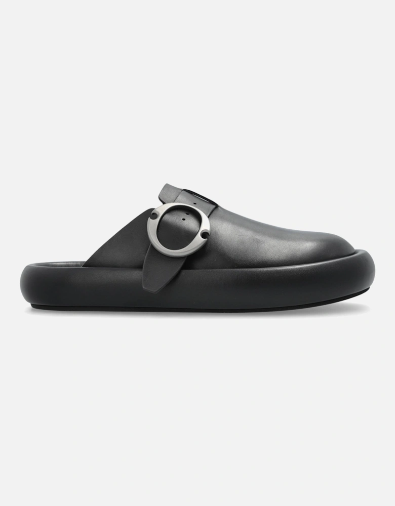 Leather Arc Buckle Clogs Black