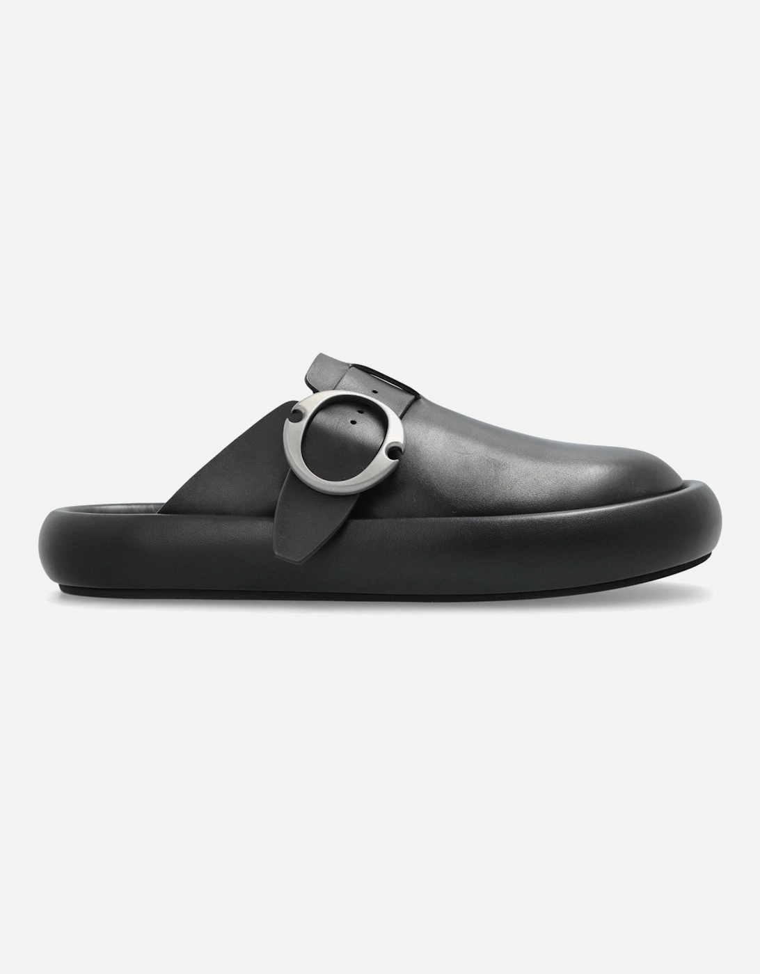 Leather Arc Buckle Clogs Black, 6 of 5