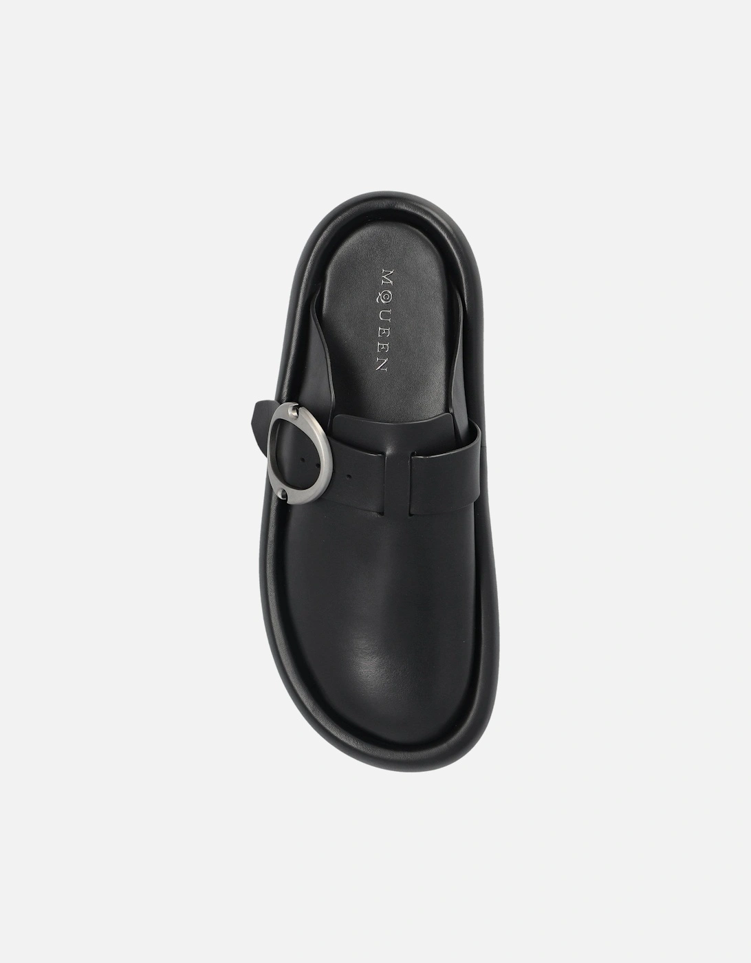 Leather Arc Buckle Clogs Black