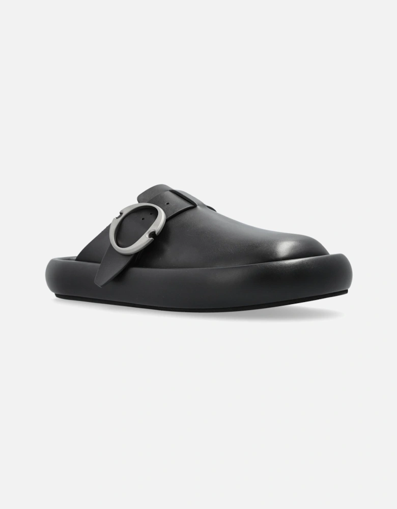 Leather Arc Buckle Clogs Black