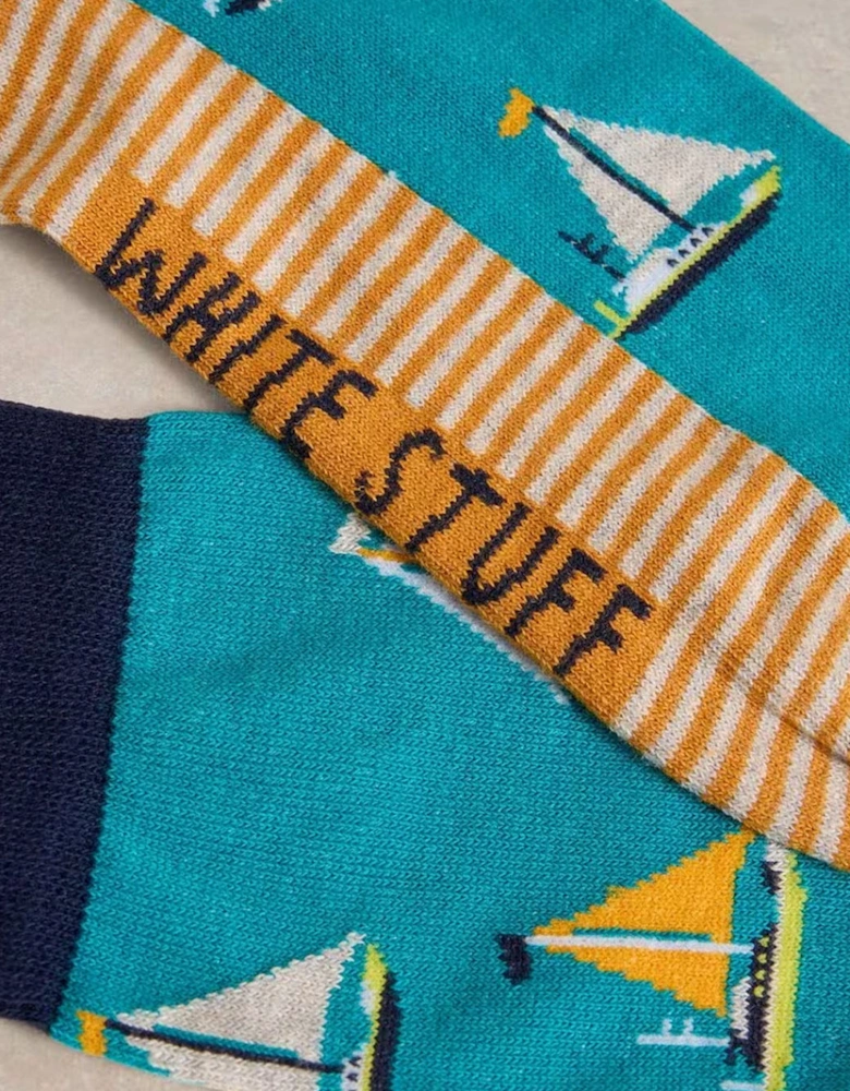 Men's Yachting Ankle Sock Teal Multi