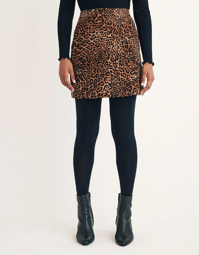 Leopard Print A Line Cord Mini Skirt - Multi