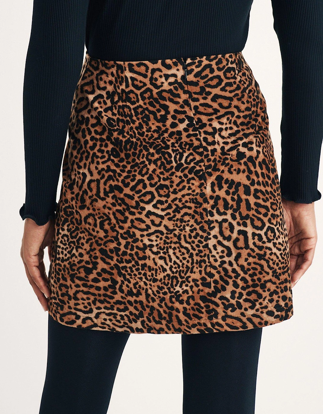 Leopard Print A Line Cord Mini Skirt - Multi