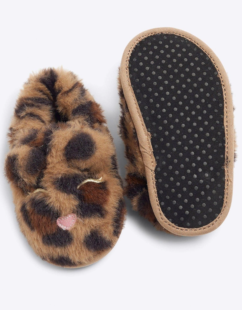 Faux Fur Leopard Slipper - Brown