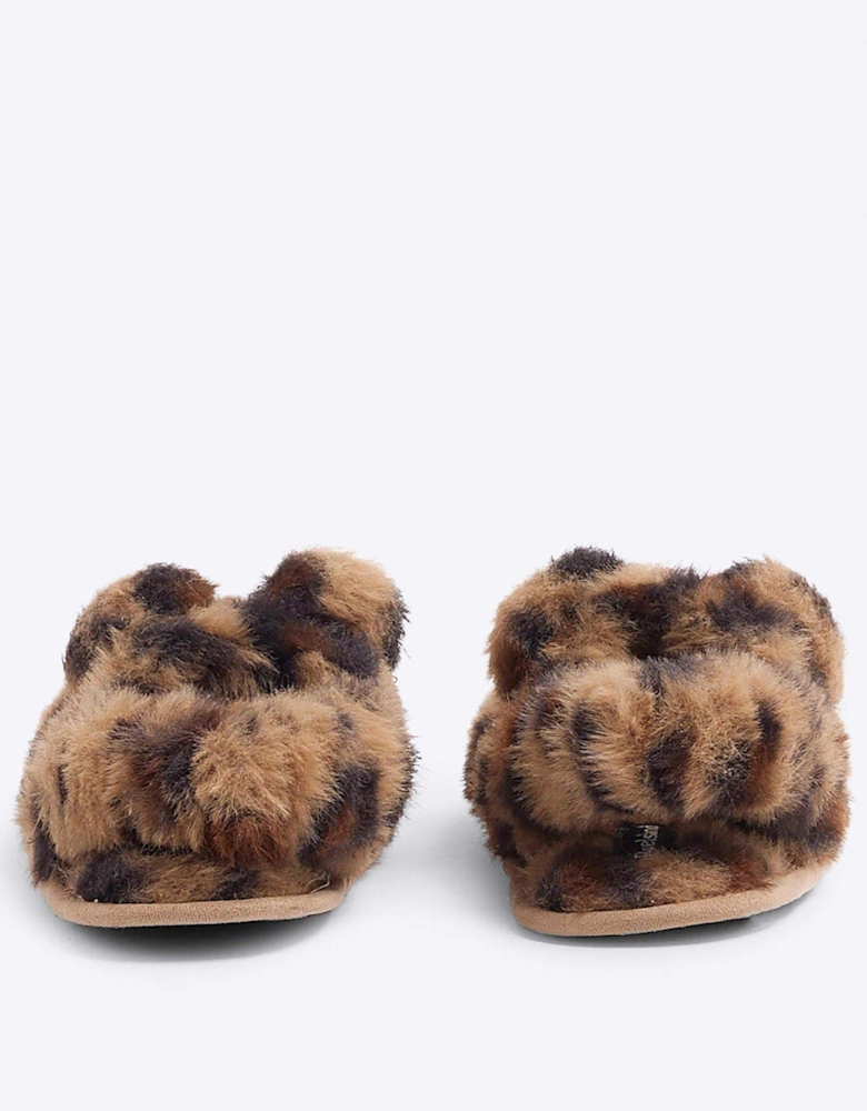 Faux Fur Leopard Slipper - Brown