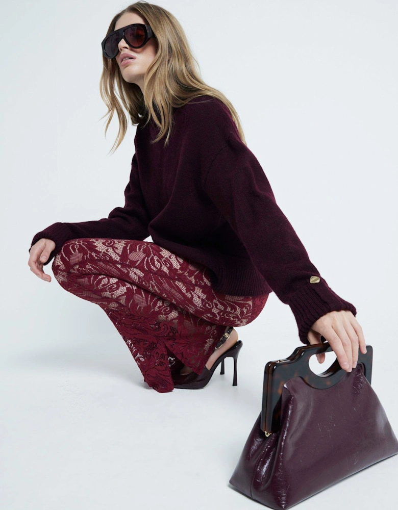 Lace Boot Flare Trousers - Dark Red